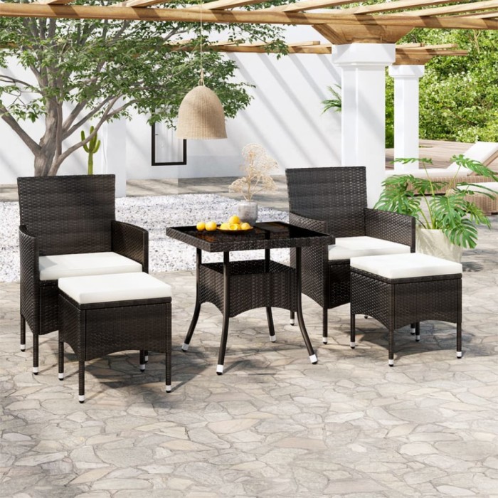 Gossi set mobilier gradina, 5 piese, negru, poliratan/sticla tratata
