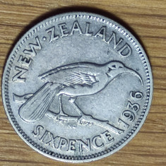 Noua Zeelanda -moneda de colectie- 6 pence 1936 argint -George V- superba !