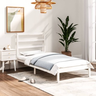 vidaXL Cadru de pat single, alb, 90x190 cm, lemn masiv 3104899 foto
