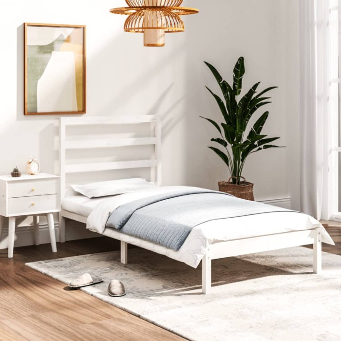 vidaXL Cadru de pat single, alb, 90x190 cm, lemn masiv 3104899