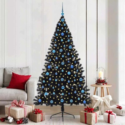 vidaXL Brad de Crăciun artificial pre-iluminat Negru 210 cm PVC 3397161 foto