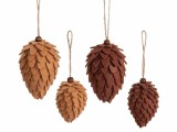 Cumpara ieftin Set 4 ornamente brad Craciun Conuri textil maro &Oslash; 6 cm x 10,5 H, &Oslash; 5 x 8 H