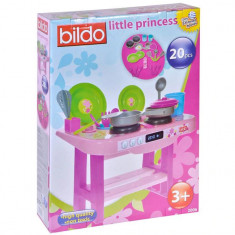 Bucatarie Mare pentru Copii, Princess, Bildo, cu Accesorii si Vase Roz, 16 piese, 72 cm