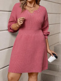 Cumpara ieftin Rochie mini stil pulover cu decolteu si aplicatii perle, roz, dama