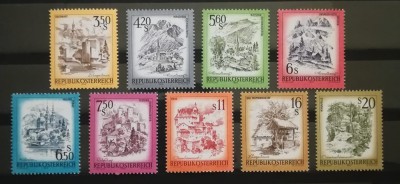 BC159, Austria, lot 9 timbre arhitectura, orase foto