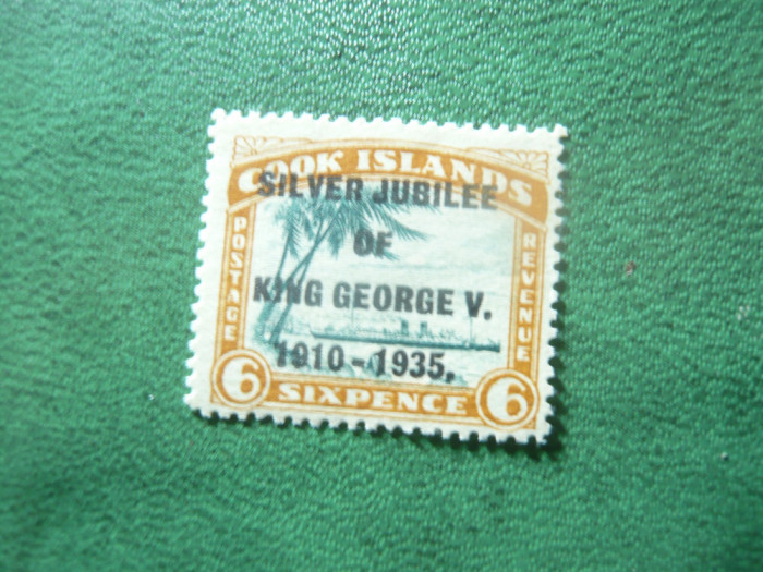 Timbru Cook Isl. colonie brit. 1935 ,supratipar Jubileu George V , 6p, fara guma