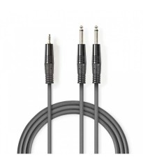 Cablu audio Stereo Jack 2x 6.35 mm tata mono - 3.5 mm tata Stereo 1.5m gri Nedis foto
