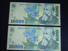 Romania - 2 Bancnote 10000 lei 1999 Consecutive - UNC foto