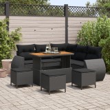 Set de canapea modulara pentru gradina cu perne negru poliratan acacia, set de dining pentru gradina cu 4 piese si perne negru poliratan acacia