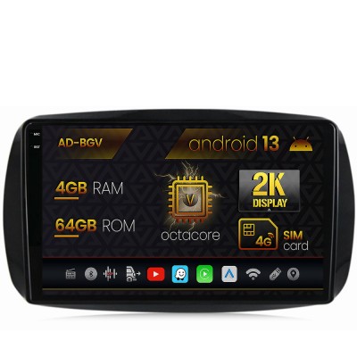 Navigatie Smart For Two (2016-Prezent), Android 13, V-Octacore 4GB RAM + 64GB ROM, 9.5 Inch - AD-BGV9004+AD-BGRKIT412 foto