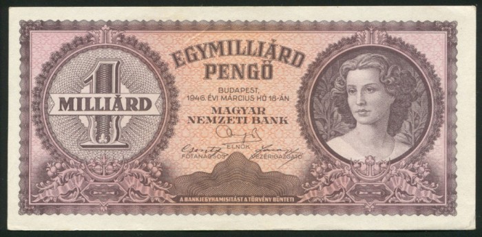 u235 UNGARIA 1 miliard 1.000.000.000 PENGO 1946 XF