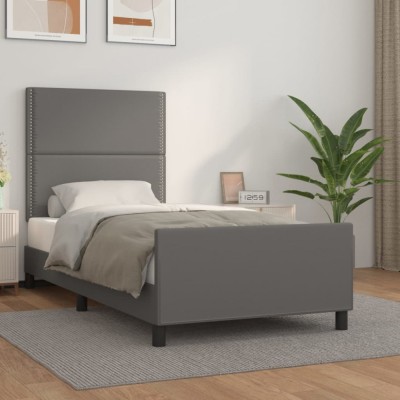 vidaXL Cadru de pat cu tăblie, gri, 90x190 cm, piele ecologică 3125486 foto