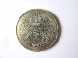 Rara! Brazilia 1000 Reis 1850(an rar) aUNC argint .917 cu patina frumoasa,regele Pedro II,diametrul=30 mm,greutate=12,73 grame