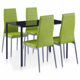 Set mobilier de bucătărie, 5 piese, verde, Set masa si scaune, 4 scaune, vidaXL