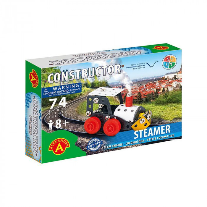 Set constructie 74 piese metalice Constructor Steamer Locomotiva cu aburi, Alexander EduKinder World