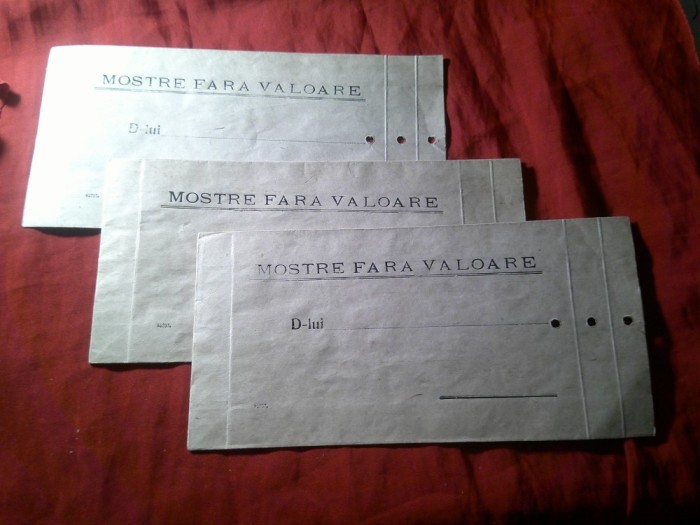 3 Plicuri Antet Mostre fara Valoare 1937