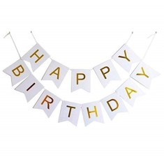 Banner Happy Birthday, Ghirlanda, 2.5m x 17cm, Alb, Ropet