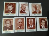 Seria Completă Ajman - Pacea Mondială, Lideri Istorici, John F Kennedy, Winston Churchill, Charles de Gaulle, Eisenhower, 7v, MNH -A333