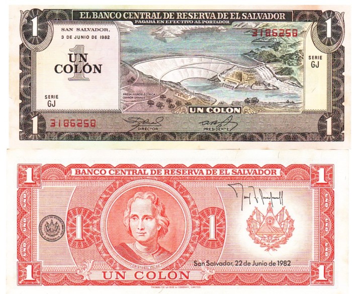El Salvador 1 Colon 03.06.1982 P-133 UNC (22.06.1982)