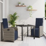 vidaXL Set dining grădină , 3 piese, gri, din rattan și poliester.