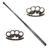 Cumpara ieftin Baston Telescopic Autoaparare Argintiu 65cm, 4 Sectiuni, Otel + 2 Rozete Cranii Cadou, Husa Curea