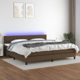 vidaXL Pat cu arcuri, saltea și LED, maro &icirc;nchis, 200x200 cm, textil