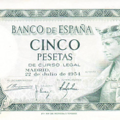 Bancnota Spania 5 Pesetas 1954 - P146 XF++