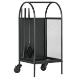 Outsunny Suport pentru lemne pe roți cu accesorii lopată mătură și tisonier 37,5 x 37,5 x 80 cm negru | Aosom Romania