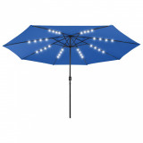 Umbrelă de soare exterior, LED-uri &amp; st&acirc;lp metal, azuriu 400 cm, vidaXL