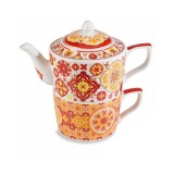 Cumpara ieftin Set ceainic, ceasca portelan multicolor Maiolica 17x10x15 cm, 450 ml, 250 ml
