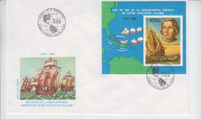 C12 - FDC Romanaia - 500 ani de la descoperirea Americii colita - LP1297 - 1992 foto