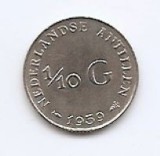 Antilele Olandeze 1/10 Gulden 1959 - Juliana, Argint 1.4g/640, 15 mm, KM-3