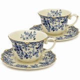 Serviciu Portelan Vintage 2 Cesti si farfurii, Blue Bouquet