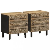 Cumpara ieftin Noptiere, 2 buc., negru, 40x33,5x46 cm, lemn masiv mango brut