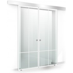 Usa culisanta Boss &reg; Duo model Club alb, 60+60x215 cm, sticla Gri securizata, glisanta in ambele directii