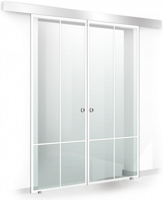 Usa culisanta Boss &amp;reg; Duo model Club alb, 95+95x215 cm, sticla Gri securizata, glisanta in ambele directii foto