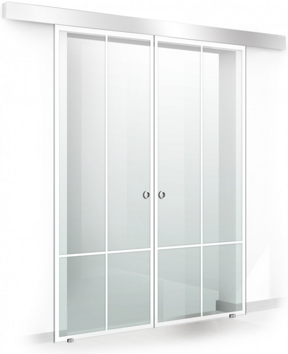 Usa culisanta Boss &reg; Duo model Club alb, 95+95x215 cm, sticla Gri securizata, glisanta in ambele directii