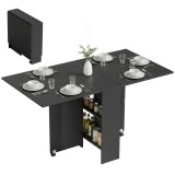 HOMCOM Masă Pliantă din Lemn cu Roți, pentru 4-6 Persoane, 75x140x75 cm, Negru | Aosom Romania