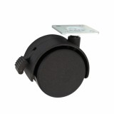 Rotila pentru mobila, pivotanta, cu frana, din plastic, neagra, cu placa, diametru 50 mm