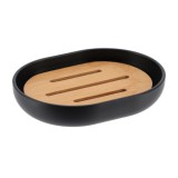 Săpuniera Plastic / Bambus Ovala &ndash; Neagră