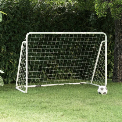 vidaXL Poartă de fotbal cu plasă, alb, 180x90x120 cm, oțel foto