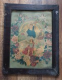Icoană veche &ndash; &Icirc;nălțarea Domnului, litografie color, anii &rsquo;30, 47 &times; 37 cm, cu rama veche de lemn