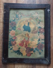 Icoană veche &ndash; &Icirc;nălțarea Domnului, litografie color, anii &rsquo;30, 47 &times; 37 cm, cu rama veche de lemn
