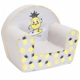 Cumpara ieftin Fotoliu Copii Burete Ananas Gri Baby Mix, Husa Bumbac Detasabila, 9 Luni-5 Ani, 42x52x32 cm