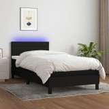 Gossi pat cu arcuri, saltea si led, negru, 100x200 cm, textil