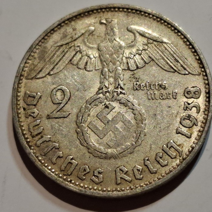 Germania Nazista 2 reichsmark 1938 E argint