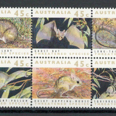 Australia 1992 Mi 1273/78 block MNH, nestampilat - Animale pe cale de disparitie