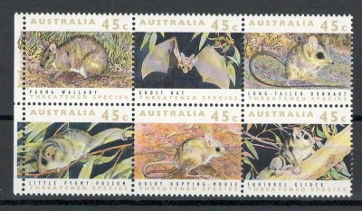 Australia 1992 Mi 1273/78 block MNH, nestampilat - Animale pe cale de disparitie foto