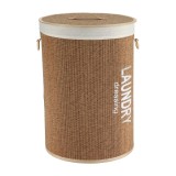 Coș Rufe Cu Capac Bambus Mare 42X58 Cm &ndash; Alb / Bamboo | Organizatoare Baie