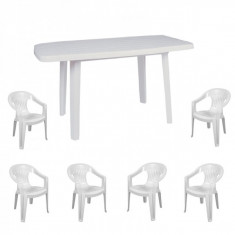Set mobilier gradina masa MUTUM cu 6 scaune Jokei culoare alba B001010 Raki foto